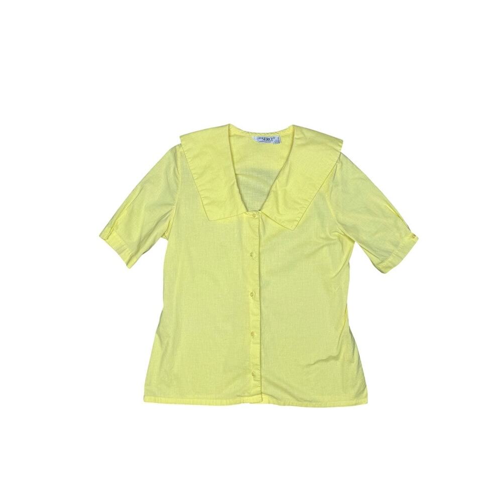 Vintage 60s 70s Ms. Sero Shirtmaker Pastel Yellow Collared Blouse Small - Picture 3 of 8
